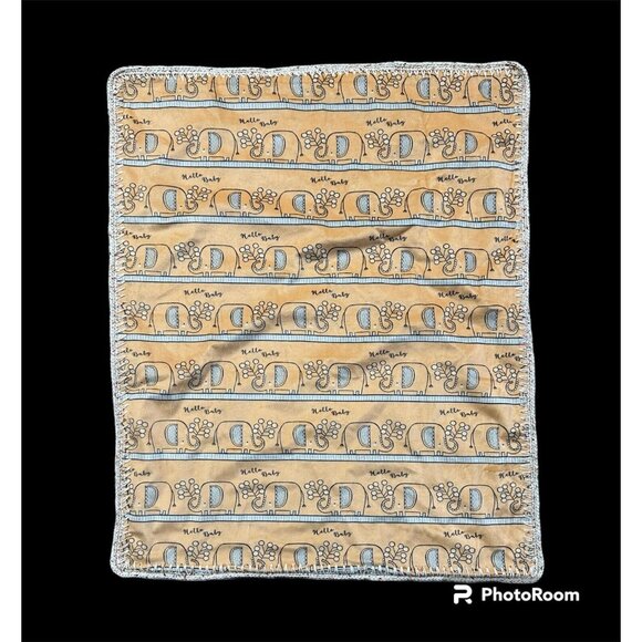 Baby Blanket Elephants Stars Handmade Orange Gray Gender Neutral Soft 27 X 34 - Picture 2 of 11